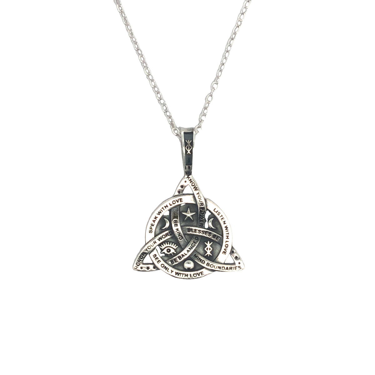 Onatah Sterling Silver Celtic Trinity Mantra Pendant