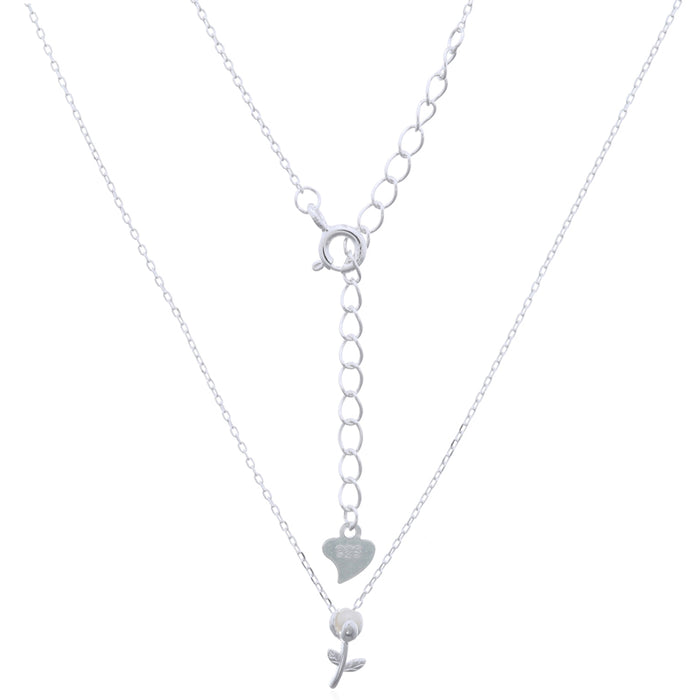 Onatah Sterling Silver Mini Rose Pendant Set With Freshwater Pearl On Sterling Silver Chain