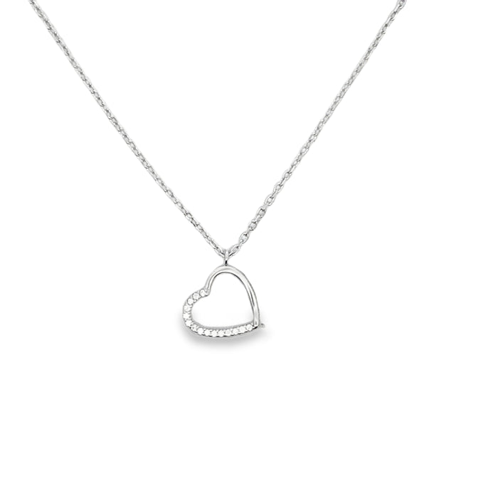 Lustra Sterling Silver Rhodium Plated Cz Set Heart Pendant With S/S Rh Plated Chain 40Cm With 3 Cm Ext