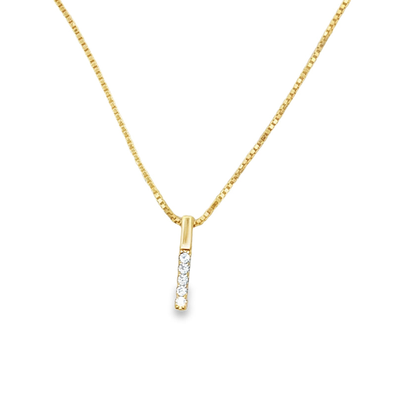 Lustra Sterling Silver Yellow Gold Plated Drop Bar Cz Set Pendant With S/S Yg Plated Chain 40Cm With 3 Cm Ext