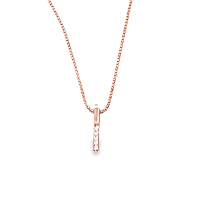 Lustra Sterling Silver Rose Gold Plated Drop Bar Cz Set Pendant With S/S Rg Plated Chain 40Cm With 3 Cm Ext