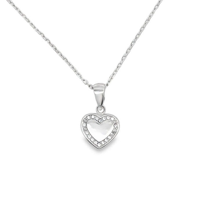 Lustra Sterling Silver Rhodium Plated Heart Set Cz Pendant On A Sterling Silver Trace Chain + 5Cm Ext