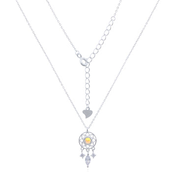 Onatah Sterling Silver Ab Cabochon Crystal And Cz Dreamcatcher Pendant With Sterling Silver Trace Chain 40Cm + 5Cm Ext