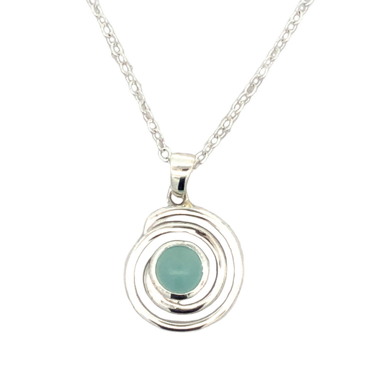 Onatah Sterling Silver Spiral Bezel Set Chalcedony Pendant With Silver Plated Display Chain
