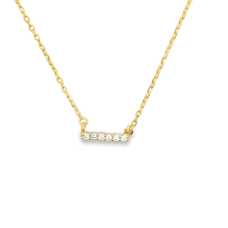 Lustra Sterling Silver Yellow Gold Plated Cz Set Bar Pendant With Yg Plated Chain 40Cm With 3 Cm Ext