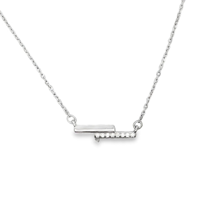 Lustra Sterling Silver Rhodium Plated Cz Set Split Bar Pendant With Rh Plated Chain 40Cm With 3 Cm Ext