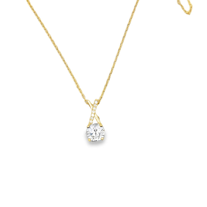 Lustra Sterling Silver Yellow Gold Plated Cz Set Cross Drop Solitaire Pendant With Faceted Sterling Silver Yellow Gold Plated Trace Chain And 5Cm Ext.