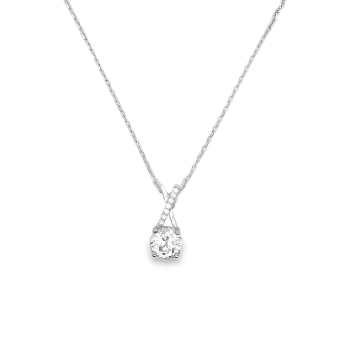 Lustra Sterling Silver Rhodium Plated Cz Set Cross Drop Solitaire Pendant With Faceted Sterling Silver Rhodium Plated Trace Chain And 5Cm Ext.