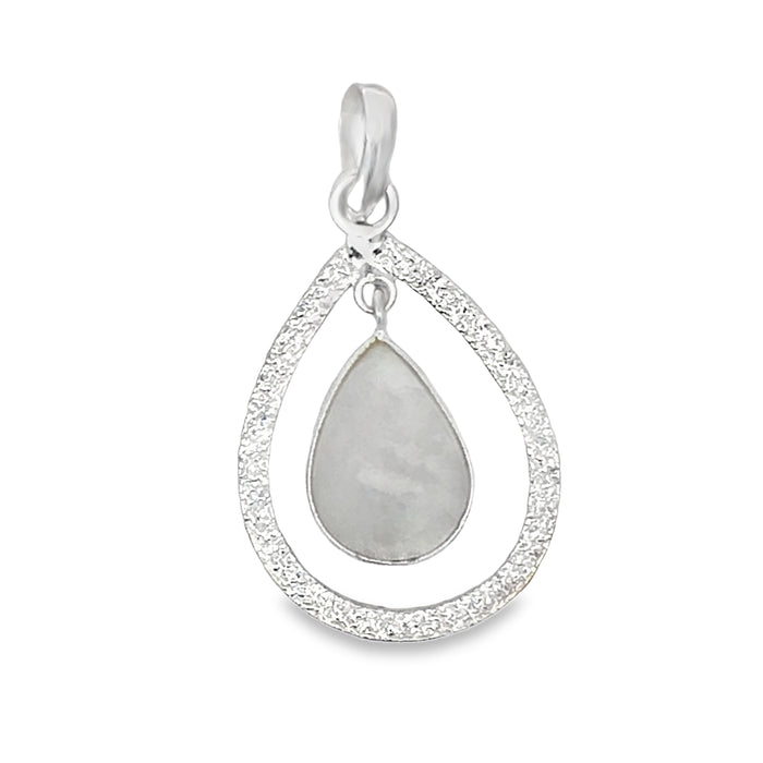 Sterling Silver Open Pear Shape Matt Finished Moonstone Drop Pendant