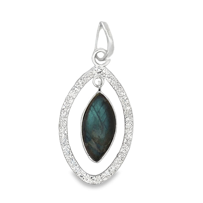 Sterling Silver Open Marquise Shape Matt Finished Labradorite Drop Pendant