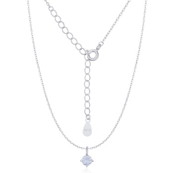 Onatah Sterling Silver 4 Claw Round Cz Pendant On A Faceted Sterling Silver Trace Chain 42Cm With 5Cm Ext.