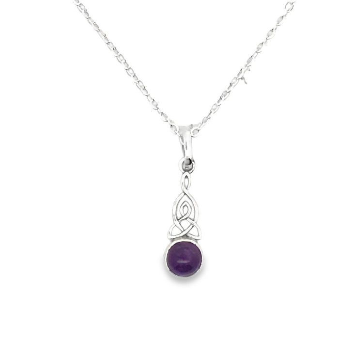 Onatah Sterling Silver Small Celtic Knot Bezel Set Amethyst Pendant With Silver Plated Display Chain.