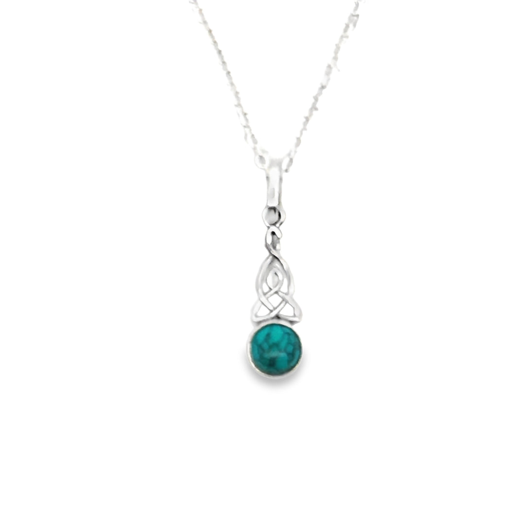 Onatah Sterling Silver Small Celtic Knot Bezel Set Turquoise Pendant With Silver Plated Display Chain.