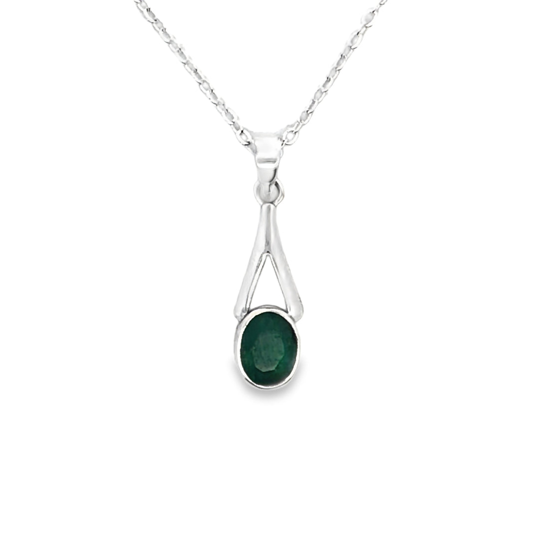 Onatah Sterling Silver Split Bezel Set Treated Emerald Pendant With Silver Plated Display Chain.