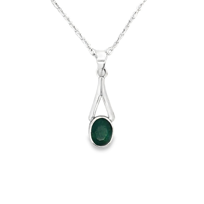 Onatah Sterling Silver Split Bezel Set Treated Emerald Pendant With Silver Plated Display Chain.