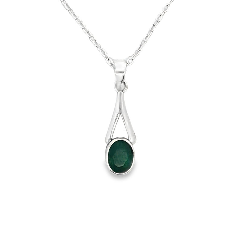 Onatah Sterling Silver Split Bezel Set Treated Emerald Pendant With Silver Plated Display Chain.