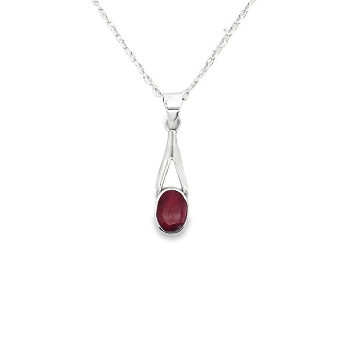 Onatah Sterling Silver Split Bezel Set Treated Ruby Pendant With Silver Plated Display Chain.