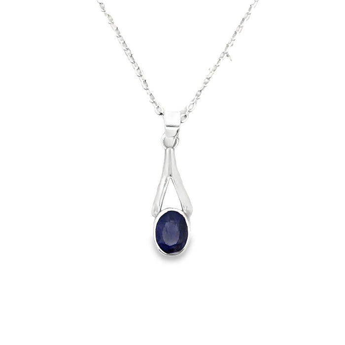 Onatah Sterling Silver Split Bezel Set Treated Sapphire Pendant With Silver Plated Display Chain.
