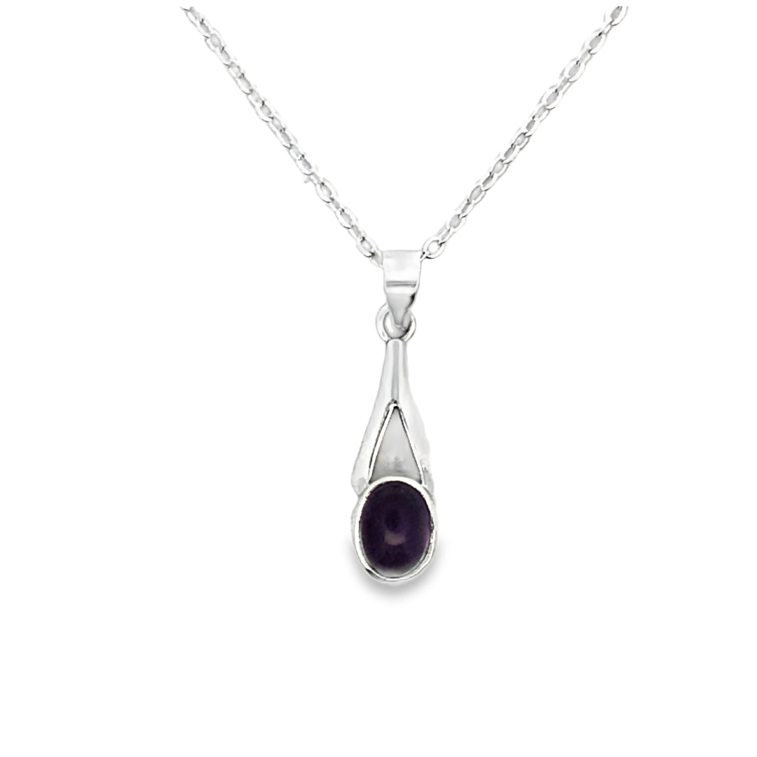 Onatah Sterling Silver Split Bezel Set Amethyst Pendant With Silver Plated Display Chain.