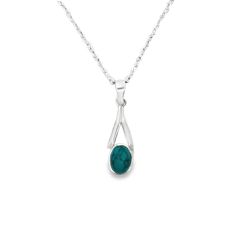 Onatah Sterling Silver Split Bezel Set Turquoise Pendant With Silver Plated Display Chain.