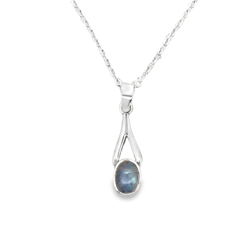 Onatah Sterling Silver Split Bezel Set Moonstone Pendant With Silver Plated Display Chain.
