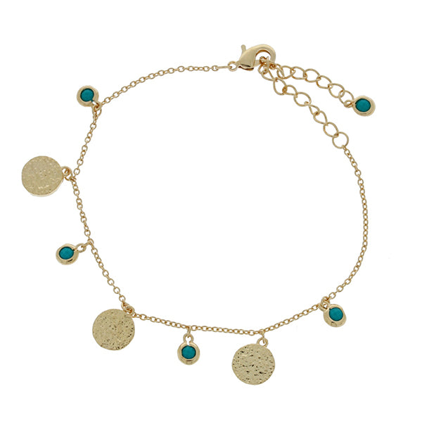Mojo Gold Plated Bracelet With Discs And Turquoise Drops