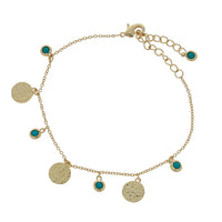 Mojo Gold Plated Bracelet With Discs And Turquoise Drops