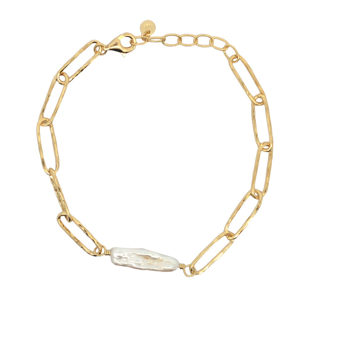 Gold Plated Pearl Bracelet With Gold Links
