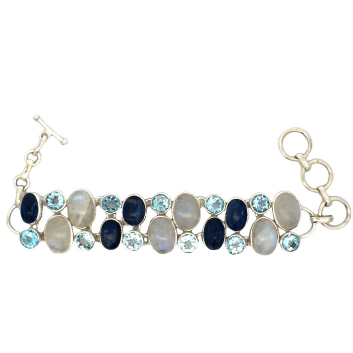 Onatah Sterling Silver Cabochon Moonstone And Kyanite With Faceted Blue Topaz Bracelet