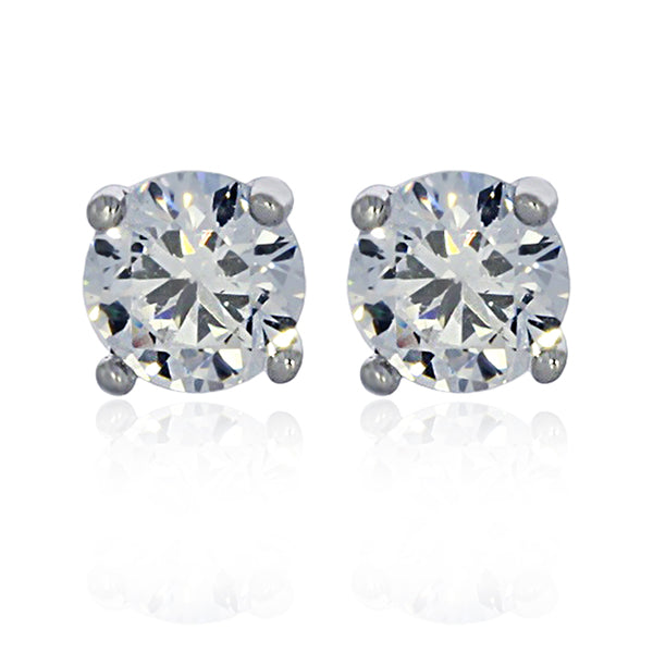 Sterling silver rhodium plated 4mm round cubic zirconia studs