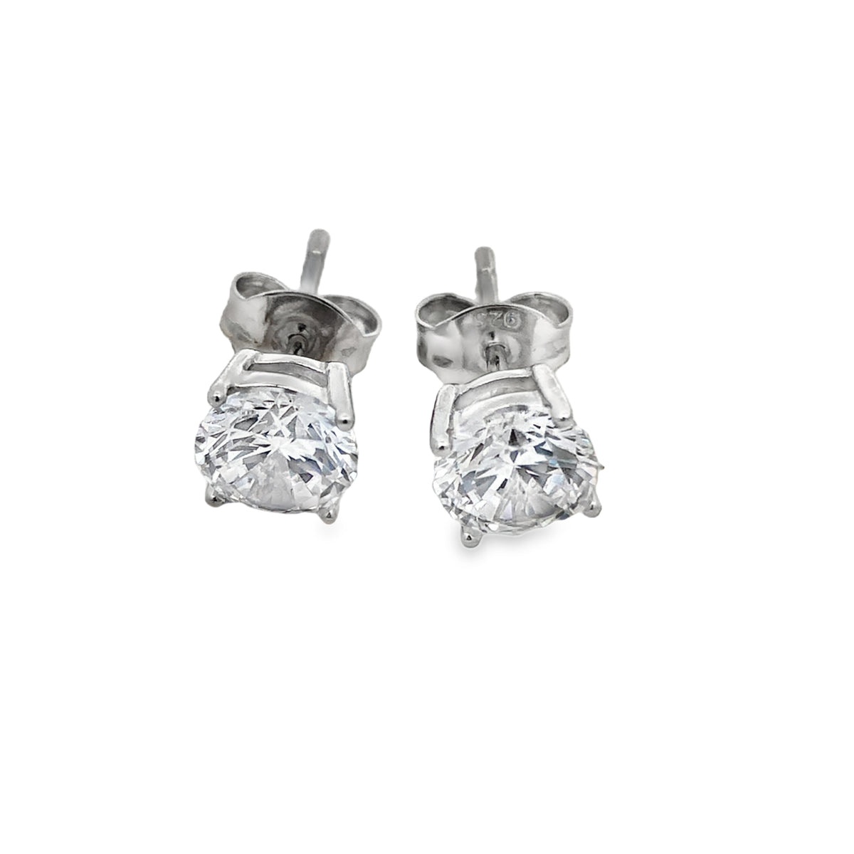 Sterling Silver Rhodium Plated 6Mm Round Cz Studs