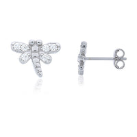 Sterling Silver Cz Set Dragonfly Stud Earrings