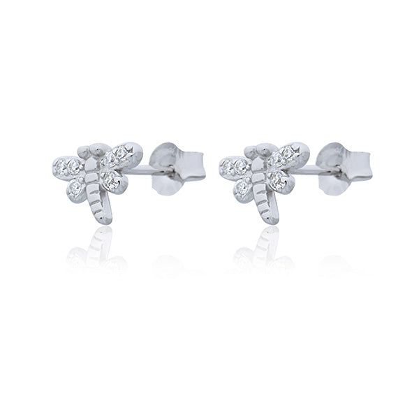 Sterling Silver Cz Set Dragonfly Stud Earrings