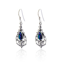 Silver Filigree Drop Earrings With Paua