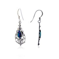 Silver Filigree Drop Earrings With Paua