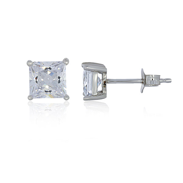 Sterling Silver Rhodium Plated 5Mm Square Cz Studs