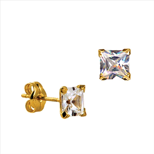 Sterling Silver Rhodium Plated 5Mm Square Cz Studs