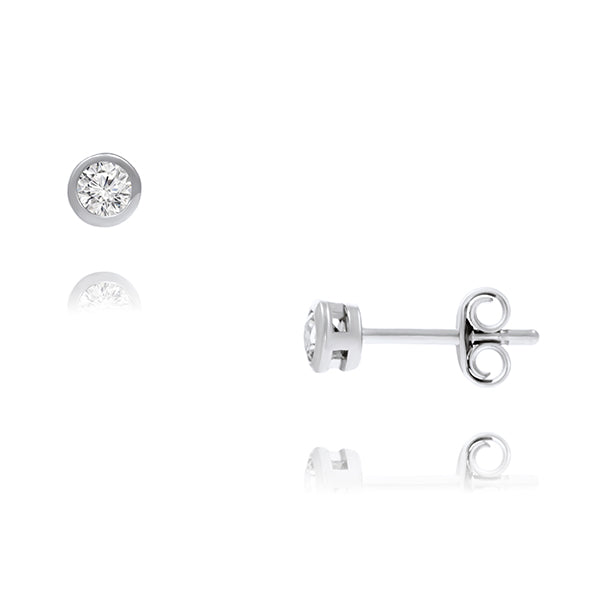 Sterling Silver Rhodium Plated 3Mm Round Bezel Set Studs