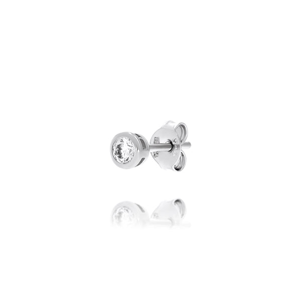 Sterling Silver Rhodium Plated 4Mm Round Bezel Set CZ Studs