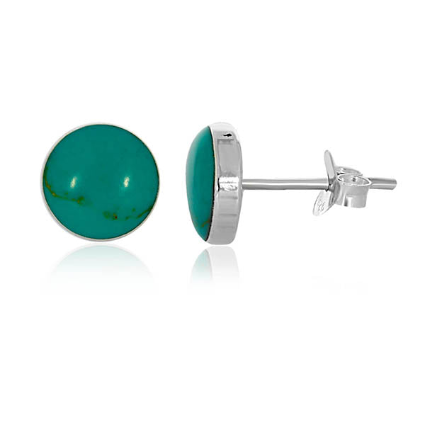 Silver Round Light Turquoise Disc Stud Earrings