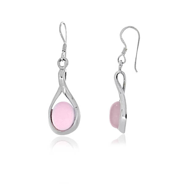 Silver Drop Rose Quartz Earrings