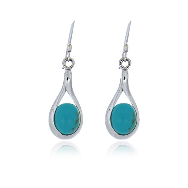 Silver Oval Drop Turquoise Earrings
