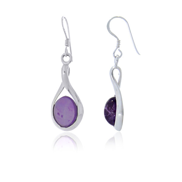 Silver Oval Drop Amethyst Earrings