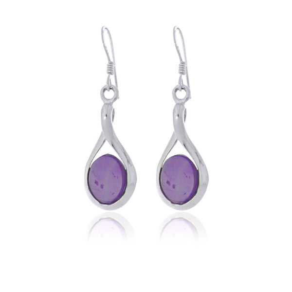Silver Oval Drop Amethyst Earrings