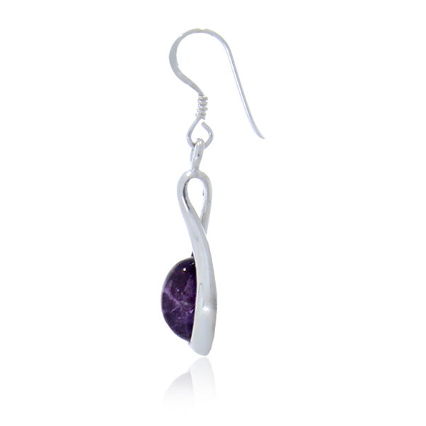 Silver Oval Drop Amethyst Earrings