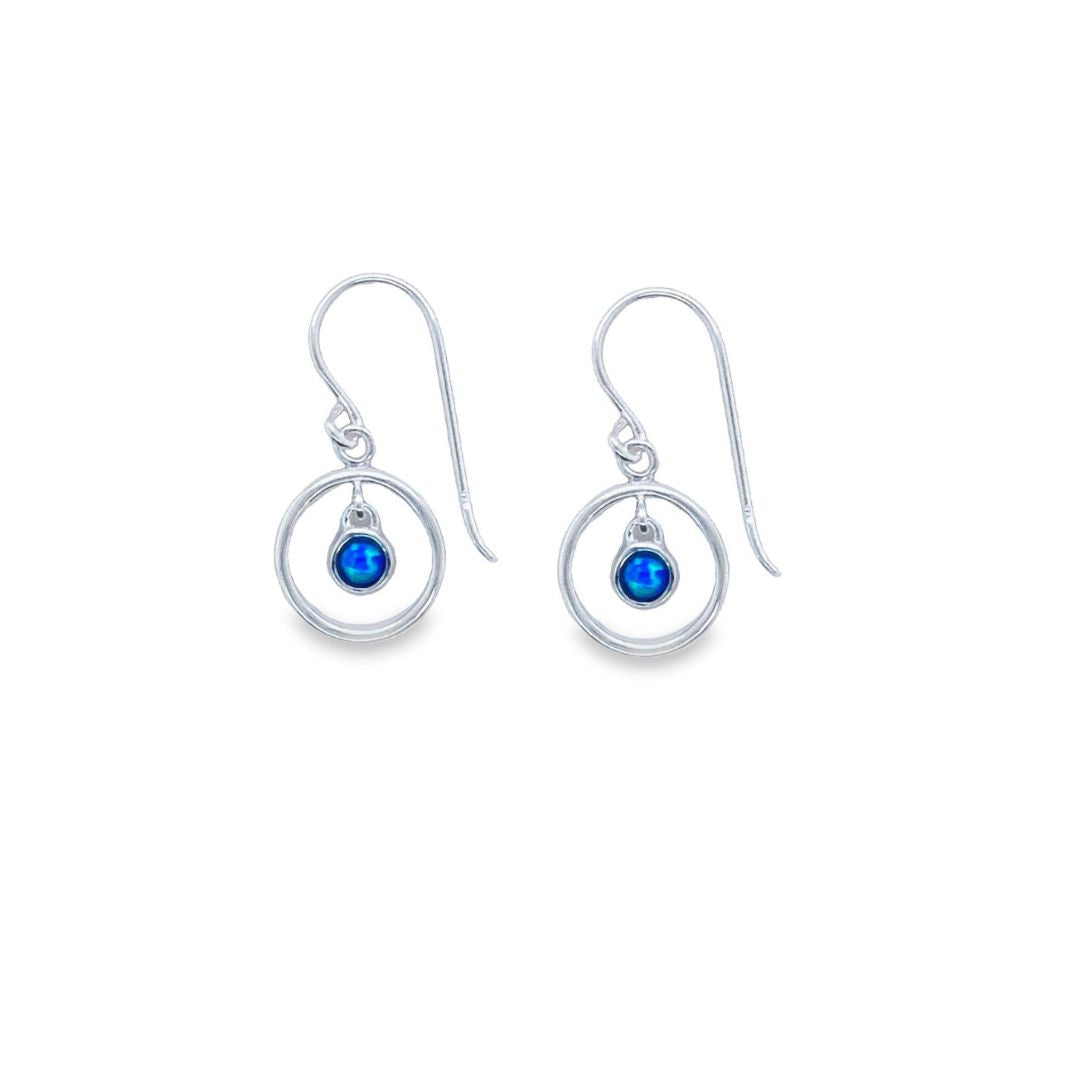 Circle Drop Earrings With Round Blue Opalite