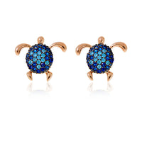 Rose Gold Plated Blue Cz Set Turtle Stud Earrings