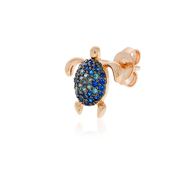 Rose Gold Plated Blue Cz Set Turtle Stud Earrings