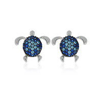Silver Blue Cz Set Turtle Stud Earrings