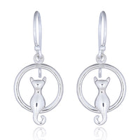 Silver Circle Cat Earrings